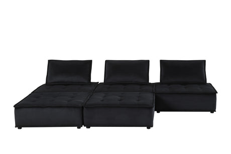 Aveline 160'W Black Velvet 5 Pc Sectional Sofa Ottoman - sold by Home Elegance USA
