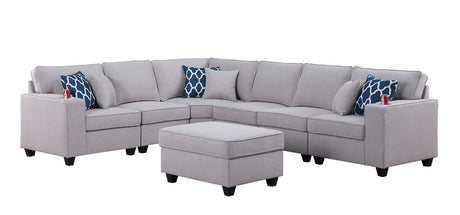 Cooper 125' Light Gray Linen 7Pc Reversible L-Shape Sectional Sofa with Ottoman and Cupholder - sold by Home Elegance USA