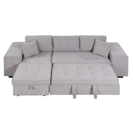 Modern Reversible L-Shape Pull Out Sleeper Sofa with Storage Chaise and Stools, Gray Linen, 104.5' - sold by Home Elegance USA