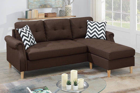 Living Room Corner Sectional Dark Coffee Polyfiber Chaise sofa Reversible Sectional - sold by Home Elegance USA