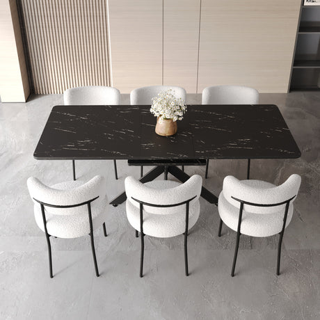 Modern Extendable Dining Table Set with Curved Backrest Upholstered Chairs for 6-8 Persons in Black and White MDF and Metal - sold by Home Elegance USA