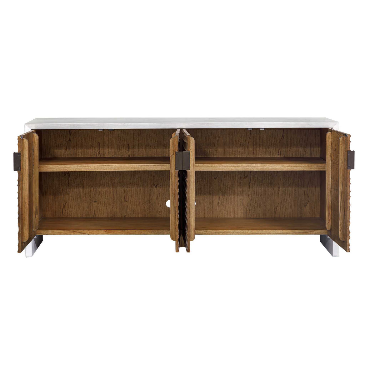 Brinson Carved Wood 4 Door Cabinet White / Woodtone - Light Brown / White by Uttermost - View 6
