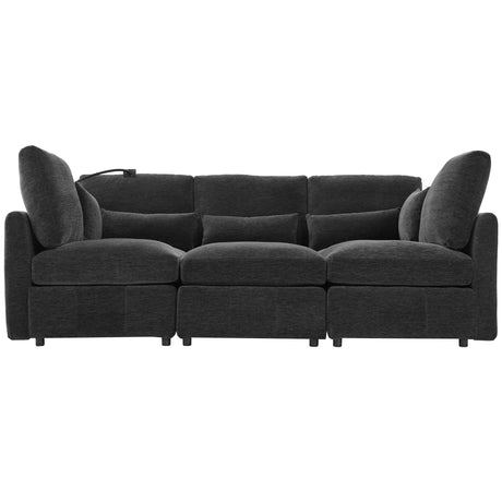 Modern Modular Sofa 85.4' U-shaped Sofa Bed with Movable Ottoman, USB Ports, Phone Holder, Black Chenille - sold by Home Elegance USA