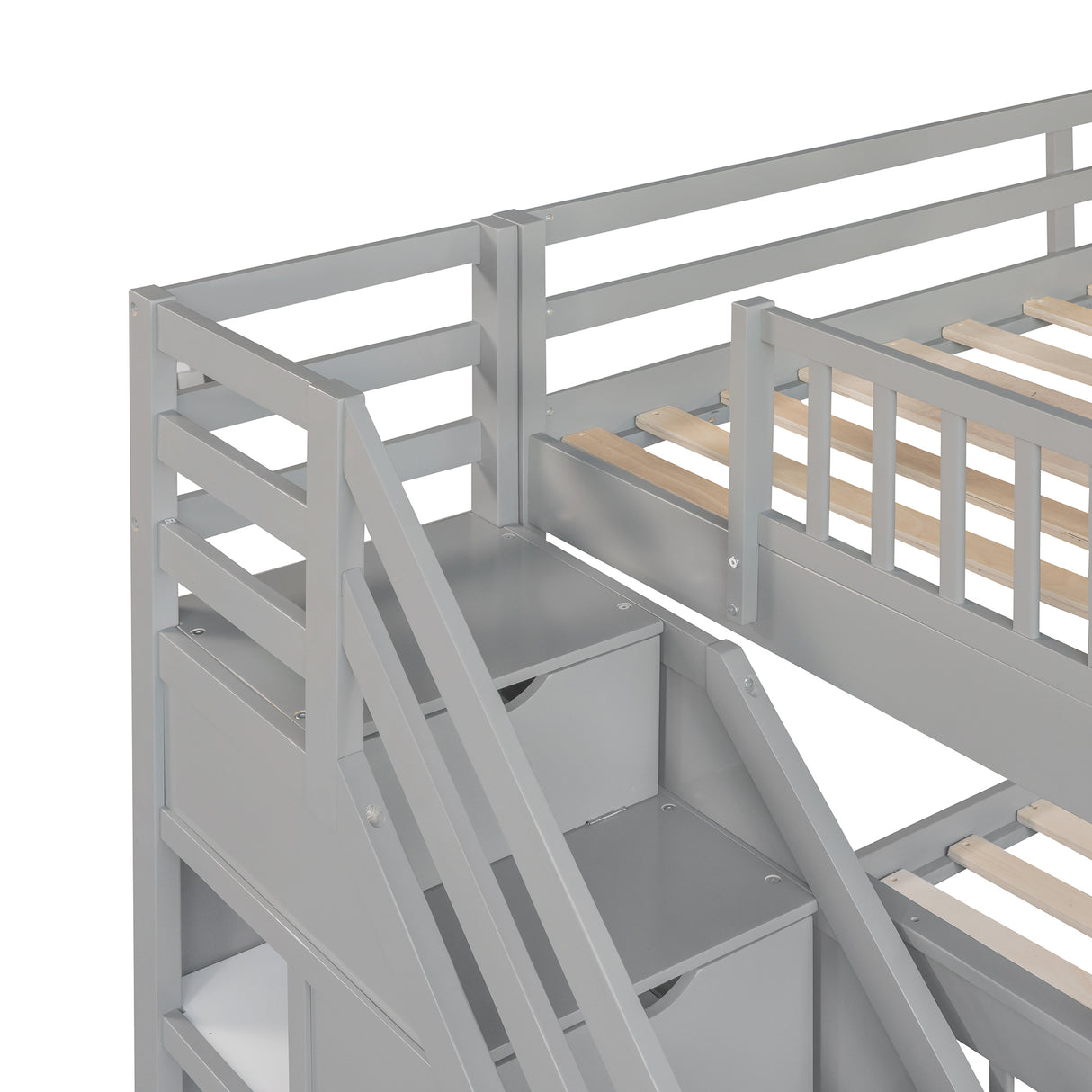 Twin over Full L-Shaped Bunk Bed With 3 Drawers, Ladder and Staircase - Gray - sold by Home Elegance USA