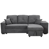 Reversible Sleeper Sectional Sofa Bed with Side Shelf and 2 Stools, Pull-Out L-Shaped Sofa Bed, Velvet Blue Black