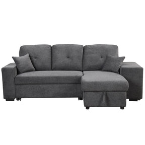 Reversible Sleeper Sectional Sofa Bed with Side Shelf and 2 Stools, Pull-Out L-Shaped Sofa Bed, Velvet Blue Black - sold by Home Elegance USA