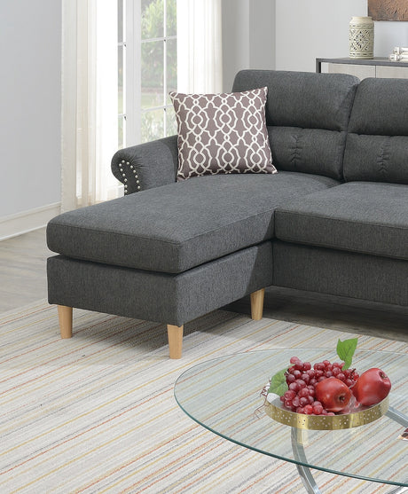 Slate Color Polyfiber Reversible Sectional Sofa Set Chaise Pillows Plush Cushion Couch Nailheads - sold by Home Elegance USA