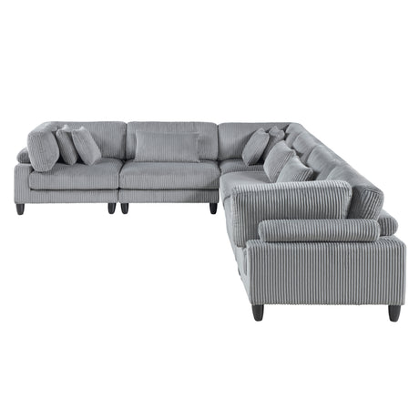 6pc Modular Sectional Set Gray Corduroy Upholstery 3x Armless Chairs 3x Corner Seats Soft Pillows Living Room Furniture - sold by Home Elegance USA