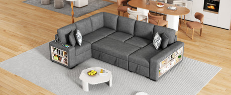 Modern Grey U-Shaped Sectional Sofa Bed with USB Ports, Storage Chaise & Pillows, Chenille Fabric, 109' - sold by Home Elegance USA