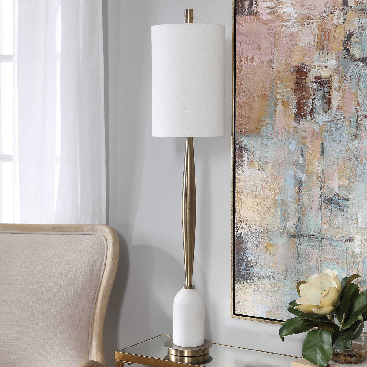 Minette Mid-Century Buffet Lamp - White / Yellow by Uttermost - View 4