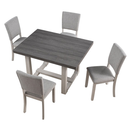 Transitional Style 5pc Dining Set Gray Upholstered Fabric Chairs Dining Table Trestle Base Table 4x Side Chairs Dining Room - sold by Home Elegance USA