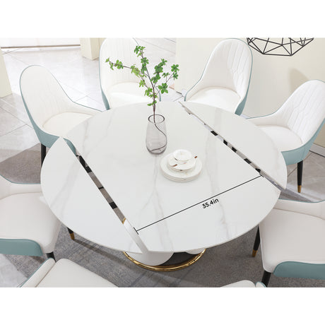 Fashion modern sinntered stone dining table with simple and multi-functional retractable dining table with 6pcs Chairs - sold by Home Elegance USA