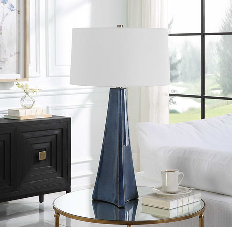 Teramo Scalloped Ceramic Table Lamp - Blue / White by Uttermost - View 3