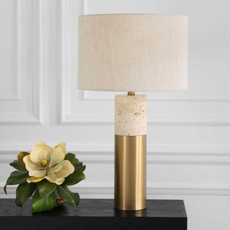 Gravitas Elegant Brass & Stone Lamp - White by Uttermost - View 3