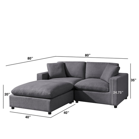 Cassandra Modular 3-Piece Chofa in Charcoal Grey with Solid Hardwood Frame and Plush Fabric Upholstery - sold by Home Elegance USA