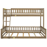 Walnut Twin XL over Queen Bunk Bed with Ladder and Guardrails, Solid Pine Wood+MDF, 84.7''L x 63.7''W x 58.3''H