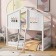 Twin Over Twin House Bunk Bed With Ladder, Wood Bed-White(OLD SKU:LT000184AAK)