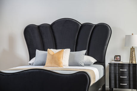 Lovely Attractive Bedroom 3pc Set Queen Size Bed 2x Nightstands Black Fabric Padded HB Wood Legs - sold by Home Elegance USA