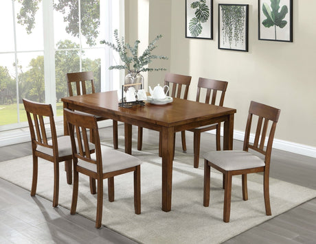 Transitional Style 7pc Dining Table Set 1x Rectangle Table 6x Chairs Padded Seat Cushion Walnut And Beige Finish - sold by Home Elegance USA