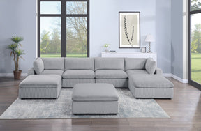 Dark Gray Color 7pc Modular Sectional Set Corduroy Upholstery Couch 2x Corner wedge 2x Armless Chairs 3x Ottomans Living Room Furniture - sold by Home Elegance USA
