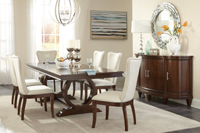 Modern Traditional 7pc Dining Set Table with Extension Leaf and 6 Upholstered Chairs Dark Cherry Finish Wooden Kitchen Dining Furniture