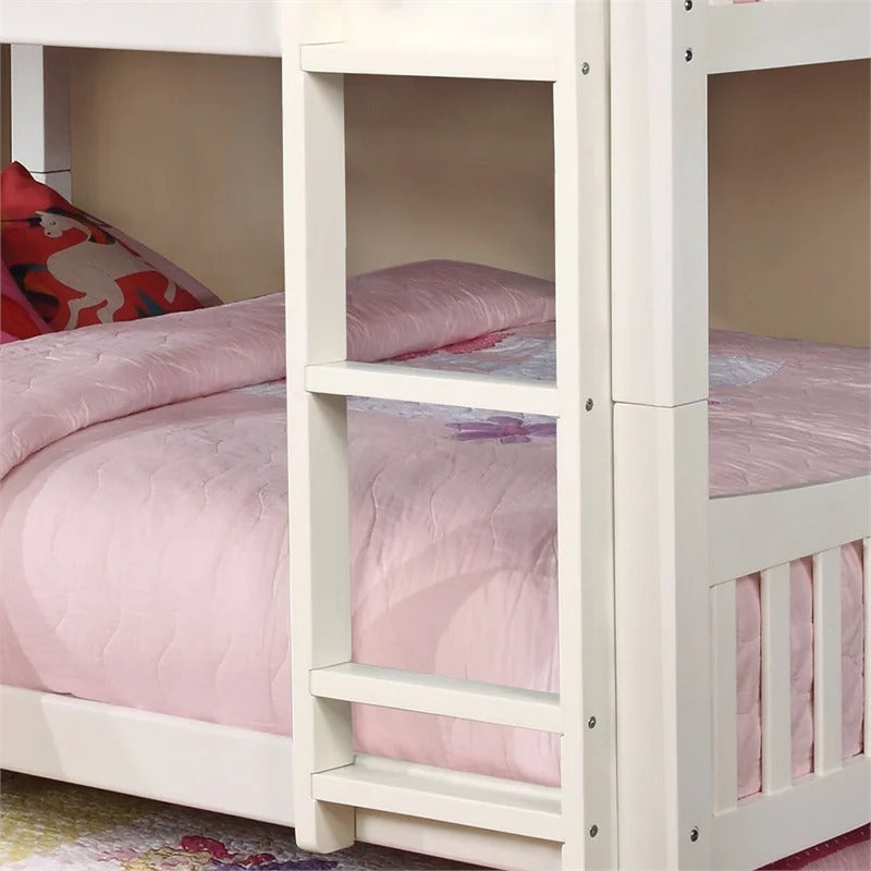 White Finish Full Over Full Bunk Bed Transitional Style Attached Ladder Upper Bed Rails Trundle-Not Included - sold by Home Elegance USA