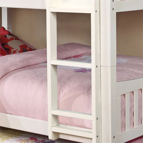 White Finish Full Over Full Bunk Bed Transitional Style Attached Ladder Upper Bed Rails Trundle-Not Included - sold by Home Elegance USA