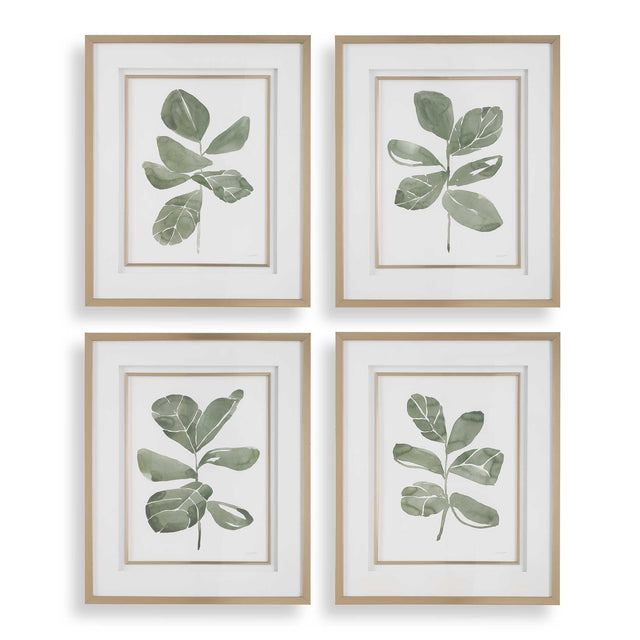 Fiddle Head Leaf Botanical Prints (Set of 4) - Green / White by Uttermost - View 1