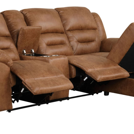 Contemporary Saddle Brown Leatherette 2pc Sectional Sofa Set Console Cup Holder Chaise Storage Recliners Adjustable Back Rest Living Room - sold by Home Elegance USA