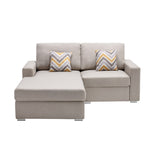 Nolan Beige Linen Fabric 2-Seater Reversible Sofa Chaise with Pillows and Interchangeable Legs - Home Elegance USA