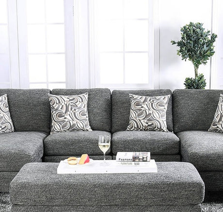 Gray Chenille 5pc Sectional Set Living Room Furniture Pillows Armless Chair Ottoman Chaise Plush Couch Sectionals - sold by Home Elegance USA