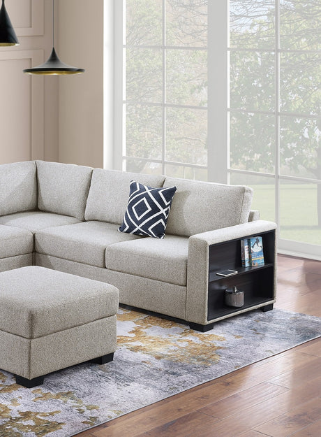 Contemporary Functional Sectional Sofa 4pc Set Beige Boucle Couch Loveseat w Built-in Shelfs Wedge, Ottoman Living Room Furniture L-Shaped Design Couch - sold by Home Elegance USA