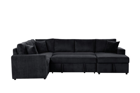 Ruxley 123'W Black Corduroy Sleeper Sectional Sofa with Right-Facing Storage Chaise and Throw Pillows - sold by Home Elegance USA
