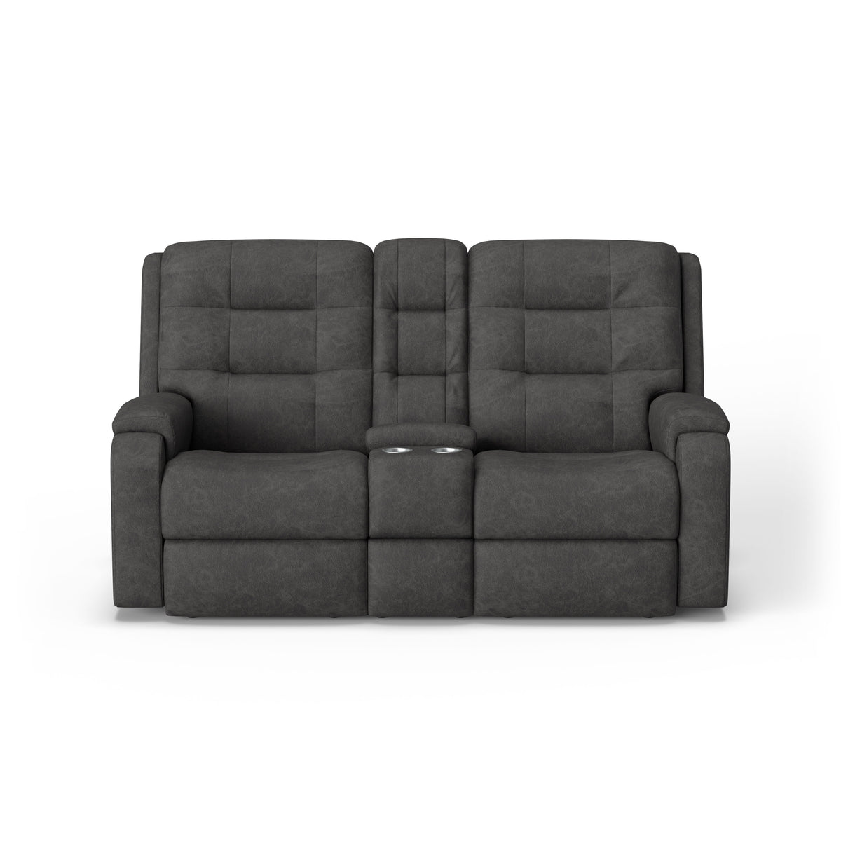 Arlo Transitional Leather Power Reclining Loveseat With Console & Power Headrests & Lumbar | Flexsteel