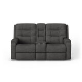 Arlo Transitional Leather Power Reclining Loveseat With Console & Power Headrests & Lumbar | Flexsteel