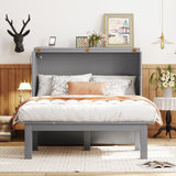 Full Size Murphy Bed with USB Port and removable Shelves on Each Side,Gray - Home Elegance USA