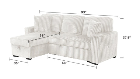 Plush Sectional Sofa W/ Pull Out Sleeper made with Velvet fabric- Cream (CA Warehouse inventory) - sold by Home Elegance USA