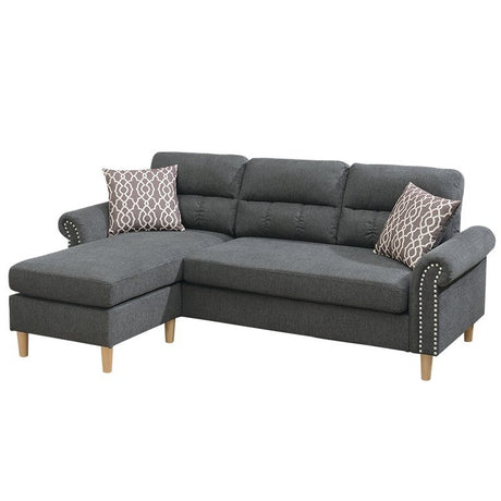 Slate Color Polyfiber Reversible Sectional Sofa Set Chaise Pillows Plush Cushion Couch Nailheads - sold by Home Elegance USA