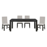 Antique Black Finish Modern Dining 5pc Set Rectangular Table and 4 Upholstered Chairs Textured Gray Wooden Dining Room Furniture