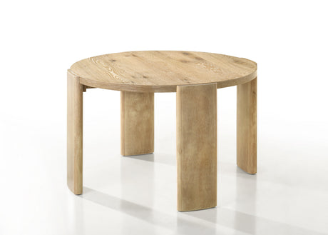 Bowen Oak Finish 47' Round Dining Table Set with Cream Color Upholstered Chairs - sold by Home Elegance USA
