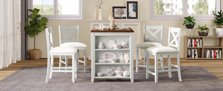 TOPMAX 5 Pieces Counter Height Rustic Farmhouse Dining Room Wooden Bar Table Set with 4 Chairs, White - sold by Home Elegance USA
