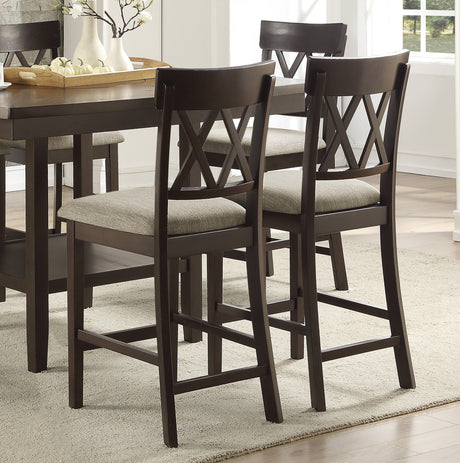 Dark Brown Finish Counter Height Table with Lazy Susan Lower Display Shelf and 6x Counter Height Chairs Contemporary Dining 7pc Set Wooden Furniture - sold by Home Elegance USA