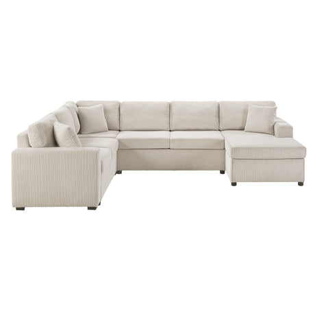 Oversized Sectional Sofa 115.3' U-Shaped Sofa with Chaise Lounge and Three Soft Throw Pillows, Light Gray Corduroy, 115.3' x 90.5' - sold by Home Elegance USA