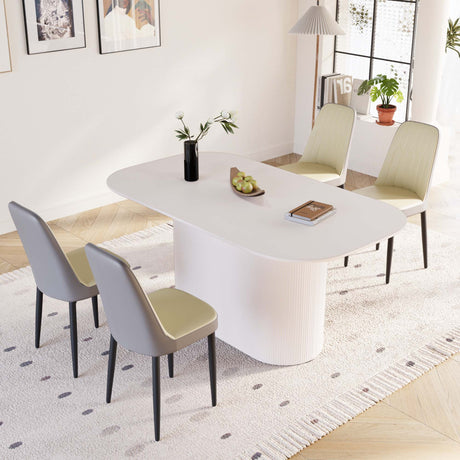 63 'medieval modern cream style MDF dining table and PU dining chair set 4. Assemble Desktop and black metal leg dining chair set, suitable for home&kitchen - sold by Home Elegance USA