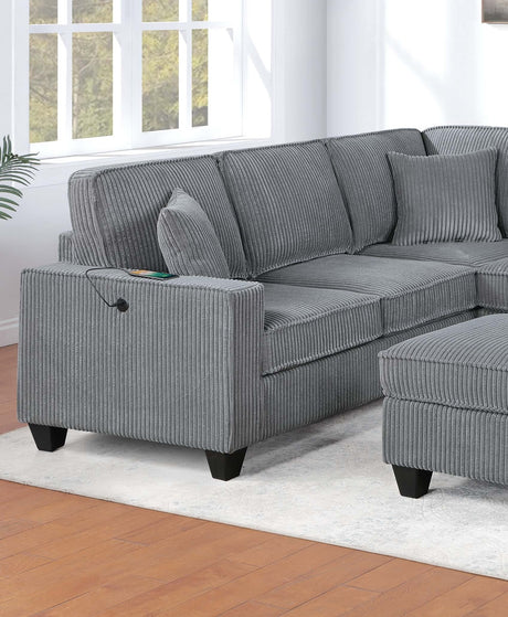 LAF Loveseat With USB Port Modern style 5pc Sectional Set Corner Wedge Armless Chair Cocktail Ottoman RAF Loveseat With Storage Fog Finish Primary Living Room - sold by Home Elegance USA
