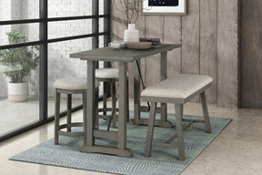 4PC Counter Height Dining Set Light Gray Finish Counter Height Table with Bench 2x Stools Foam Cushioned Seats Kitchen Dining Breakfast Furniture - sold by Home Elegance USA