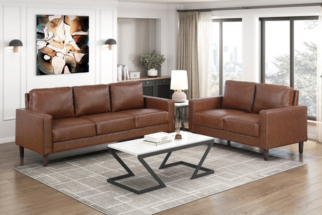 Modern Living Room Furniture 2pc Set Sofa Loveseat Chocolate Faux Leather Upholstered Cushion Back Seat Solid Wood
