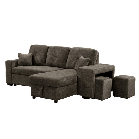 Reversible Sleeper Sectional Sofa Bed with Side Shelf and 2 Stools, Pull-Out L-Shaped Sofa Bed, Corner Sofa-Bed with Storage Chaise, Knox Charcoal Velvet - sold by Home Elegance USA