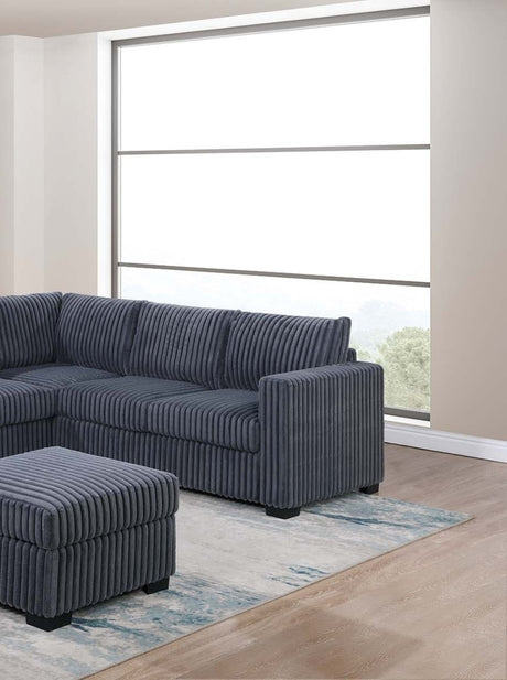 Beautiful 4-Piece Sectional Set W/ Ottoman Dark Gray One Arm Loveseat Corner Wedge Corduroy Upholstered Plush Couch - sold by Home Elegance USA