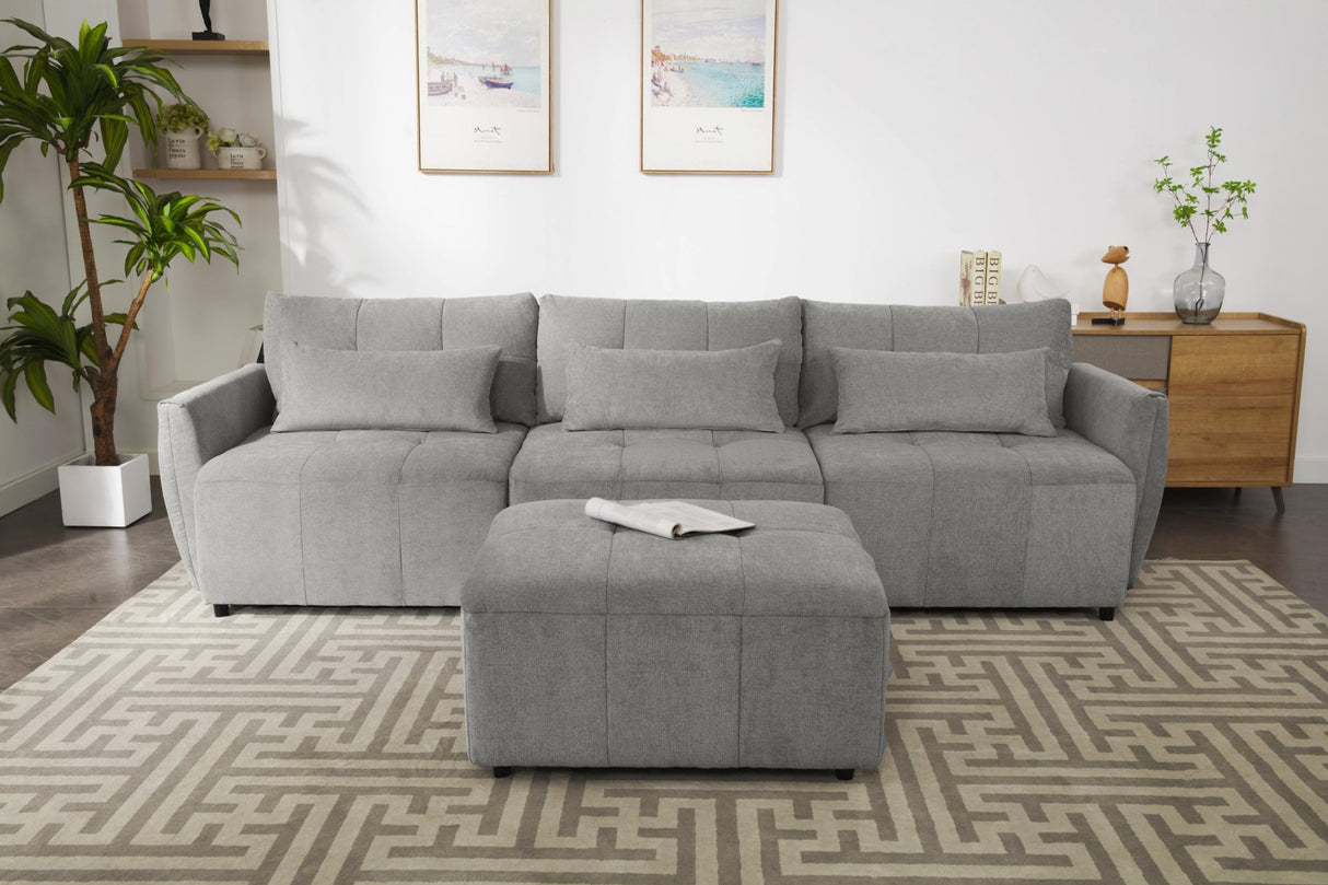 113.3" Convertible Sectional Sofa Couch 3 - Seat L - Shaped Sofa with Movable Ottoman and USB for Apartment, Living Room, Bedroom, Grey - SG000880AAE - image - 18